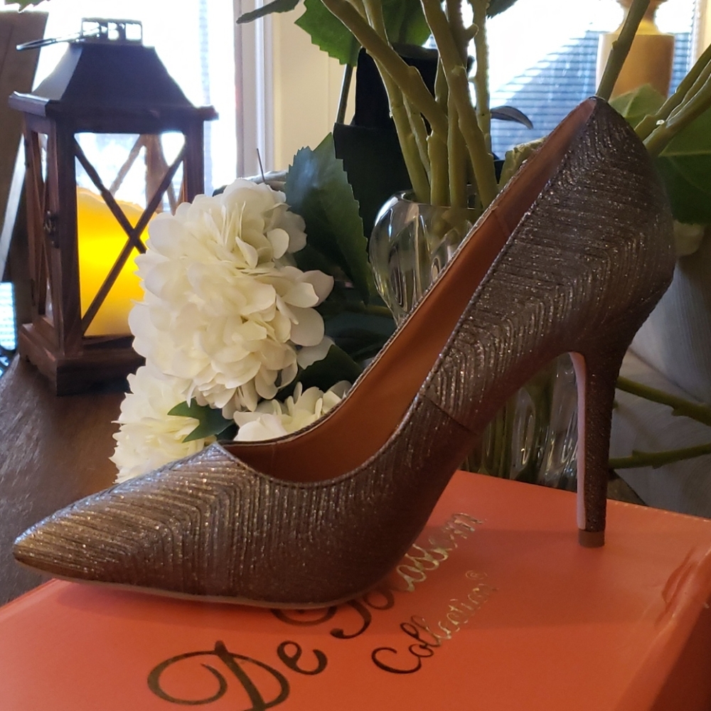 Herringbone Bronze Sparkle Pumps GORGEOUS - Picture 8 of 11